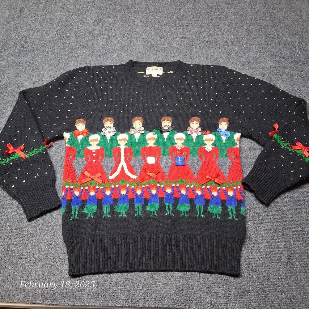 Vintage Susan Bristol Wool Sweater Women Size Small Black Hand Embroidered